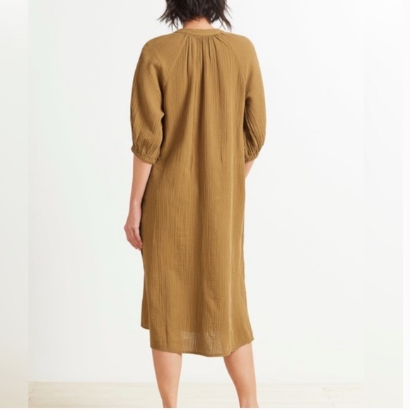 Sundry Dijon Brown Henley Loose Long Sleeve Gauze Cotton Midi Muslin Dress NWOT - Picture 3 of 13